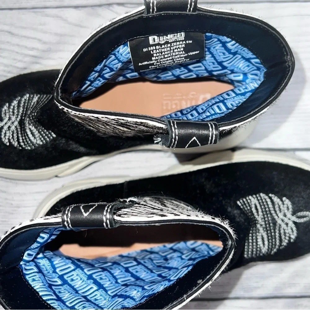 DINGO Safari Zebra Calf Hair Leather Pull on Ankle Boots Sneaker Women Size 9M